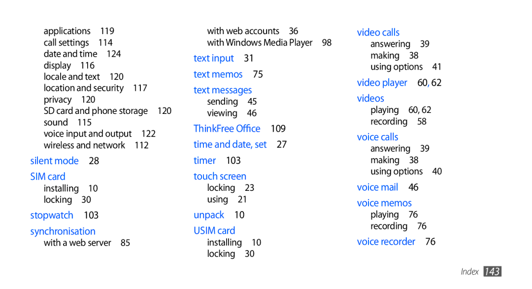 Samsung GT-I9003 user manual 119, 120, Location and security , Sound , 122, With a web server With web accounts  